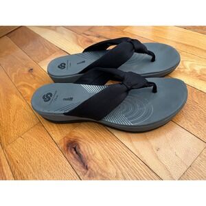 Clarks Women's Arla Glison Black Fabric Platform Flip‎ Flops Sandals Size 10